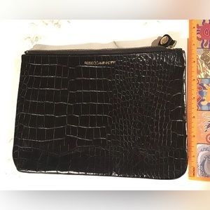 Rebecca Minkoff croc pattern black patent pouch clutch